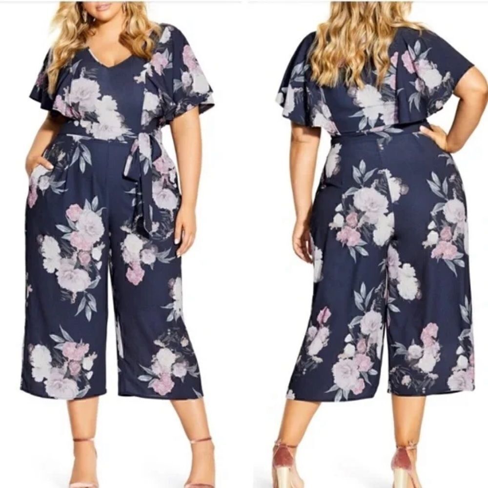 NEW City Chic Floral Wide Leg Lavish Jumpsuit Women’s XL